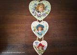 Antique Triple Heart Hanging Die-Cut Valentines Greeting Card