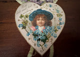 Antique Triple Heart Hanging Die-Cut Valentines Greeting Card