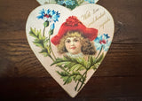 Antique Triple Heart Hanging Die-Cut Valentines Greeting Card