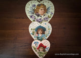 Antique Triple Heart Hanging Die-Cut Valentines Greeting Card