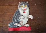 Antique Valentine's Card Die-Cut Mechanical Gray Cat