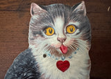 Antique Valentine's Card Die-Cut Mechanical Gray Cat