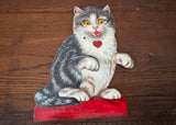 Antique Valentine's Card Die-Cut Mechanical Gray Cat