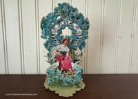 Antique Greeting Card Die-Cut Pop-Up Woman and Doves Germany