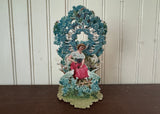 Antique Greeting Card Die-Cut Pop-Up Woman and Doves Germany
