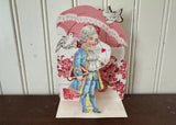 Vintage Pop-Up Valentine's Card Boy with Love Letter and Doves