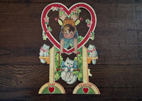 Antique Die-Cut Valentine's Day Card Boy and Kittens Germany