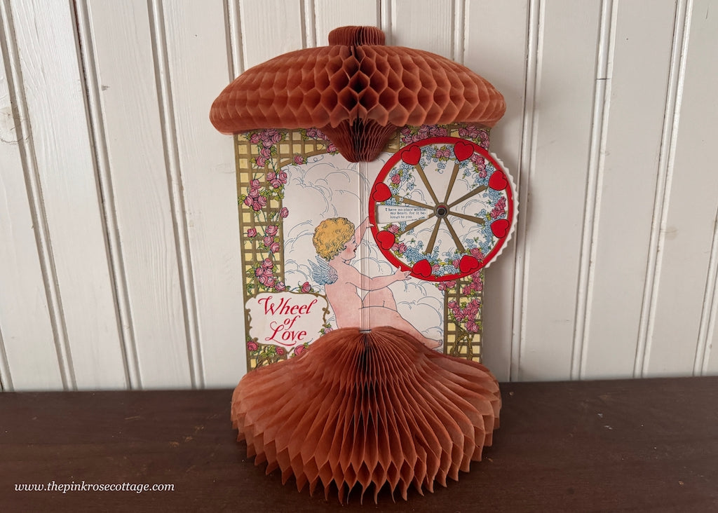 Antique Honeycomb Die-Cut Mechanical Cupid Wheel of Love Valentine Card