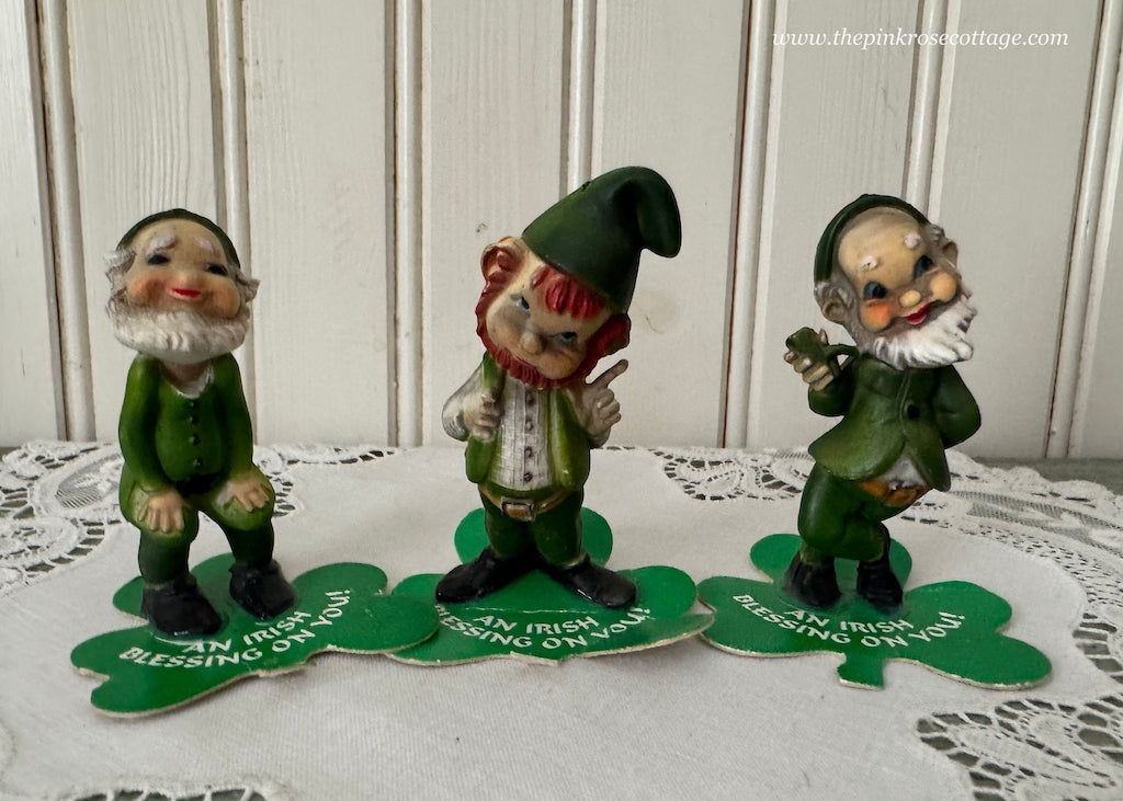Set of 3 Vintage Enesco St. Patrick's Day Leprechaun Figurines - The Pink Rose Cottage 