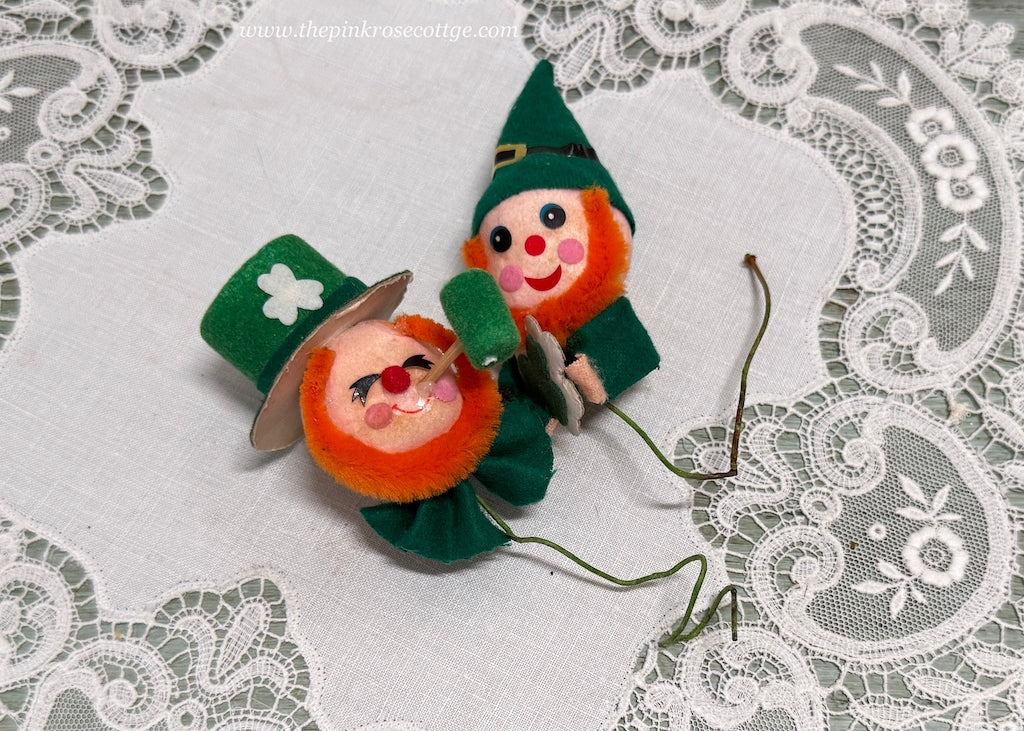 2 Vintage St. Patrick's Day Leprechaun Floral Picks - The Pink Rose Cottage 