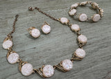 Vintage 1950's White Glitter Thermoset Necklace Earrings and Bracelet - The Pink Rose Cottage 