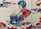 Unused Vintage Tea Towel Little Girls Doing Chores PINK