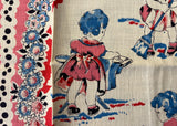 Unused Vintage Tea Towel Little Girls Doing Chores PINK