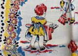 Unused Vintage Tea Towel Little Girls Doing Chores YELLOW