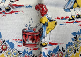 Unused Vintage Tea Towel Little Girls Doing Chores YELLOW