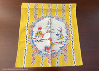 Unused Vintage Tea Towel Little Girls Doing Chores YELLOW