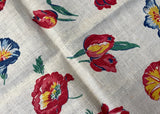 Vintage Linen Tea Kitchen Towel Red Spring Flowers