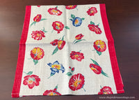 Vintage Linen Tea Kitchen Towel Red Spring Flowers