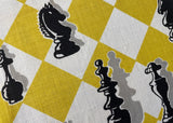 Unused Vintage Harlequin Patterned Tea Towel with Chess Pieces