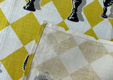 Unused Vintage Harlequin Patterned Tea Towel with Chess Pieces