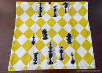 Unused Vintage Harlequin Patterned Tea Towel with Chess Pieces