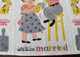 Vintage When I Grow Up Girl and Boy Kitten Kitchen Tea Towel
