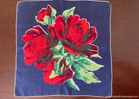 Vintage Bold Red Peony Hand Rolled Handkerchief