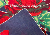 Vintage Bold Red Peony Hand Rolled Handkerchief