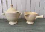 Vintage Ivory Fiesta Covered Sugar Bowl and Stick Handled Creamer - The Pink Rose Cottage 