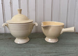 Vintage Ivory Fiesta Covered Sugar Bowl and Stick Handled Creamer - The Pink Rose Cottage 