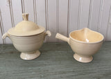 Vintage Ivory Fiesta Covered Sugar Bowl and Stick Handled Creamer - The Pink Rose Cottage 