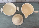 Vintage Ivory Fiesta Covered Sugar Bowl and Stick Handled Creamer - The Pink Rose Cottage 