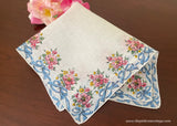 Vintage Pink Wild Roses, Buttercups, and Blue Bows Handkerchief