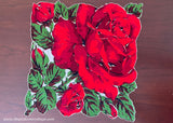 Vintage Bright Red Rose with Green Leaves Handkerchief