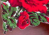 Vintage Bright Red Rose with Green Leaves Handkerchief