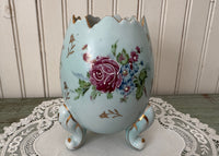 Vintage Napcoware Egg Shaped Vase Blue with Pink Roses