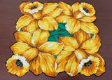 Vintage Yellow Daffodil Flowers Handkerchief with Scalloped Edges