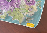 Tagged Vintage Handkerchief Purple Rose and Daisies with Teal