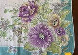 Tagged Vintage Handkerchief Purple Rose and Daisies with Teal