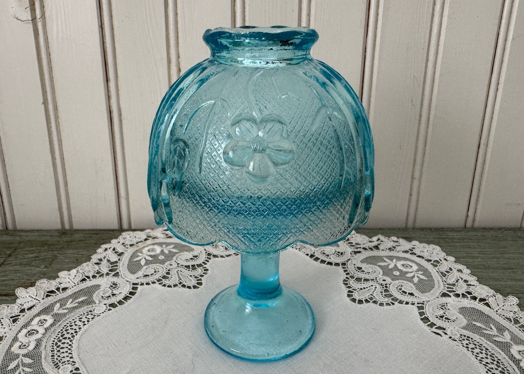 Vintage Indiana Glass Fairy Light Candle Lamp Blue