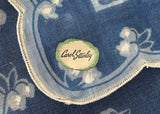 Carol Stanley Blue Checkered Lily of the Valley Vintage Handkerchief with Tag
