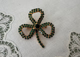 Vintage St. Pat's Day Brooch Rhinestone Clover Shamrock