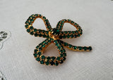 Vintage St. Pat's Day Brooch Rhinestone Clover Shamrock