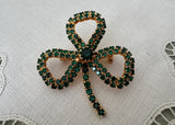 Vintage St. Pat's Day Brooch Rhinestone Clover Shamrock