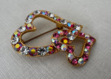 Vintage Double Red and White Rhinestone Hearts Pin - The Pink Rose Cottage 
