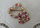 Vintage Double Red and White Rhinestone Hearts Pin - The Pink Rose Cottage 