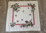 Vintage Tablecloth and Napkins Bold Stylized Roses Pink