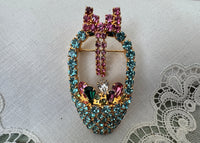 Vintage Rhinestone Easter Basket with Eggs Brooch Pin - The Pink Rose Cottage 
