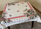 Vintage Tablecloth and Napkins Bold Stylized Roses Pink
