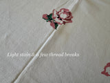 Vintage Tablecloth and Napkins Bold Stylized Roses Pink